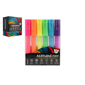 Fixy akrylové fluorescentní 6ks i na keramiku,sklo,kameny v blistru 9x12cm Fixy akrylové fluorescentní 6ks i na keramiku,sklo,kameny v blistru 9x12cm