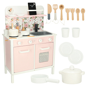 Dřevěná dětská kuchyňka MDF LULILO FLORA příslušenství růžová 82 cm Dřevěná dětská kuchyňka MDF LULILO FLORA příslušenství růžová 82 cm