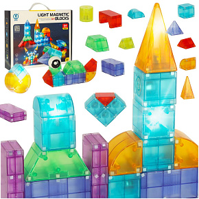 Magnetické stavební kostky svítící prvky 3D figurky 64 ks.