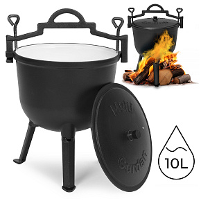 Cast iron enameled cauldron 10L standing hunting pot campfire grill MultiGarden
