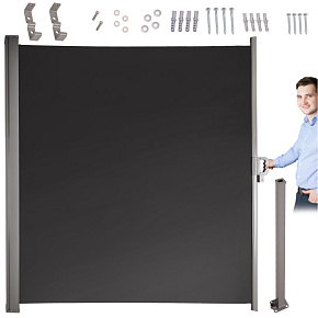 Boční terasová markýza LUARO zatahovací paraván 160 x 300 cm tmavě šedý Boční terasová markýza LUARO zatahovací paraván 160 x 300 cm tmavě šedý