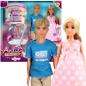 WOOPIE ROYAL Sada Panenek Rodina Lily v Těhotenství Táta Miminko Kočárek Doplňky