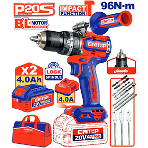 Aku vrtací šroubovák s příklepem 20V 96Nm 2x4.0Ah
