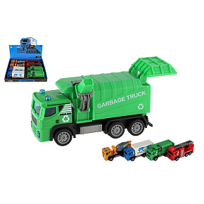 Auto nákladní plast 15cm na zpětné natažení 4 druhy 8ks v boxu