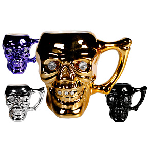 Hrnek lebka s drahokamy, mix barev 10x12cm