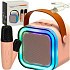Karaoke sada Bluetooth reproduktor 2 mikrofony USB LED 6W růžová