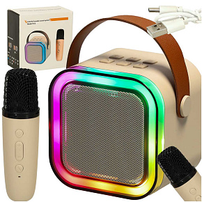 Sada na karaoke reproduktor Bluetooth mikrofon USB LED béžový Sada na karaoke reproduktor Bluetooth mikrofon USB LED béžový