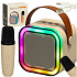 Sada na karaoke reproduktor Bluetooth mikrofon USB LED béžový