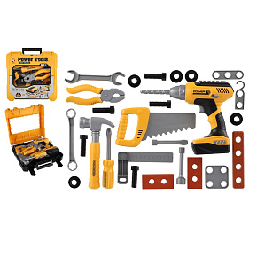 Sada nářadí plast s aku vrtačkou 16x17cm na baterie se zvukem v plastovém boxu 26x25x9cm