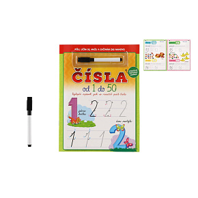 Čísla od 1 do 50 se stíratelnými listy + popisovač 21x28cm Čísla od 1 do 50 se stíratelnými listy + popisovač 21x28cm