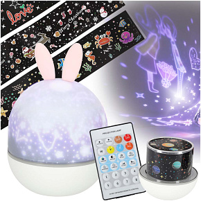 Noční lampička projektor hvězd LED USB otočný 6 motivů dálkový ovladač králík Noční lampička projektor hvězd LED USB otočný 6 motivů dálkový ovladač králík