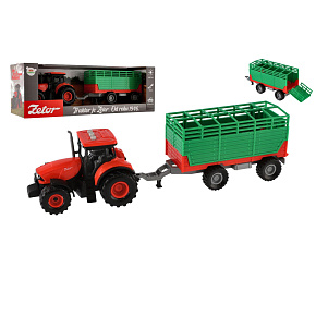 Traktor Zetor s vlekem plast 36cm na setrvačník na bat. se světlem se zvukem v krabici 39x13x13cm Traktor Zetor s vlekem plast 36cm na setrvačník na bat. se světlem se zvukem v krabici 39x13x13cm