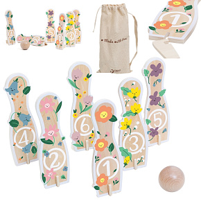 CLASSIC WORLD Dřevěná kuželková hra pro děti 6 ks + míček CLASSIC WORLD Dřevěná kuželková hra pro děti 6 ks + míček