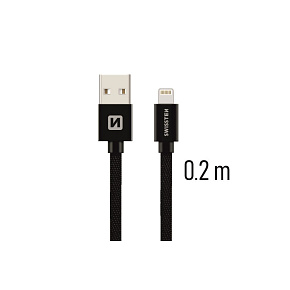 Datový kabel Swissten Textile USB / Lightning 0,2 m černý Datový kabel Swissten Textile USB / Lightning 0,2 m černý