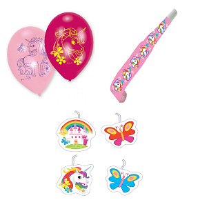 Zestaw urodzinowy jednoroŻec 3w1 balony gwizdki Świeczki