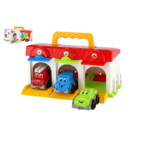 Garáž s autíčky 3ks + doplňky plast v krabici 27x14x15cm 