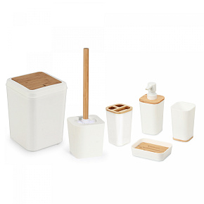 Herzberg HG-04463: 6dílná bambusová koupelnová sada - matná krémová