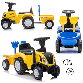 Lebula odrážedlo tlačítko chodítko traktor New Holland s přívěsem pro děti žlutý