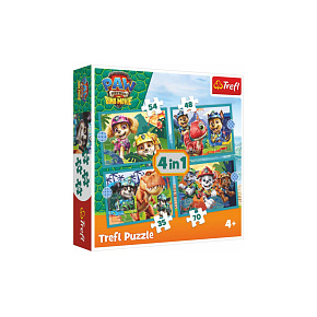 Puzzle 4v1 Tlapková patrola/Paw Patrol Dino Movie: Příběhy z ostrova dinosaurů v krabici 28x28x6cm