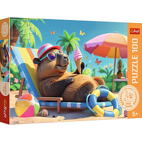 Puzzle Relax ve stylu kapybary 41x27,5cm 100 dílků v krabici 29x19x4cm