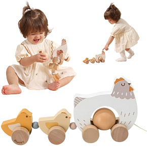 VIGA PolarB Dřevěná Slepice s Kuřátky na Tahání