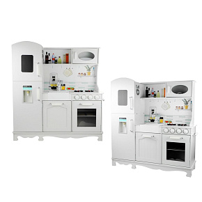 Lebula kuchyňka pro děti dřevěná + příslušenství velká sada hrnce kohoutek bílá