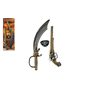 Pirátská sada plast meč/šavle, pistole klapací, kryt na oko na kartě 19x53cm Pirátská sada plast meč/šavle, pistole klapací, kryt na oko na kartě 19x53cm