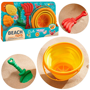 WOOPIE Sada na Hraní v Písku Tropické Ovoce Skládací Kbelík s Hráběmi, Lopatkou a Formičkami