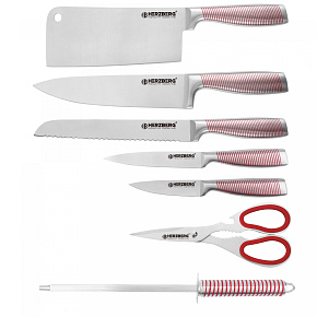 Herzberg HG-SKN8: 8 kusů nerezové oceli s akrylovým stojanem červený