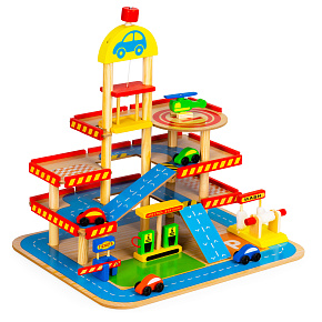 Velká dřevěná garáž s výtahem + autíčka ECOTOYS Velká dřevěná garáž s výtahem + autíčka ECOTOYS