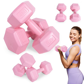 Hex dumbbells set 2x4 kg, exercise weights, fitness load, pink, ModernHome