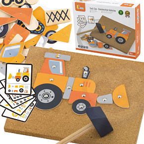 VIGA Dřevěná zatloukací hra Stavební vozidla 45 prvků Montessori VIGA Dřevěná zatloukací hra Stavební vozidla 45 prvků Montessori