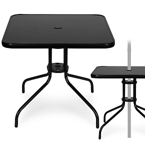 Square garden table 80 cm tempered glass umbrella hole black MultiGarden Square garden table 80 cm tempered glass umbrella hole black MultiGarden
