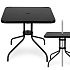 Square garden table 80 cm tempered glass umbrella hole black MultiGarden