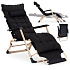 Garden beach lounger with cushion, headrest and adjustable footrest, black gold frame MultiGarden