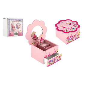 Skříňka šperkovnice Princess dřevo hrající květina zásuvka 14,5x8x14,5cm