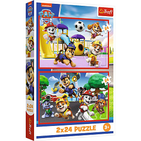 Puzzle 2v1 Tlapková patrola/Paw Patrol: Psí den plný zábavy 2x24 dílků 27,5x18cm v krabici 19x29x4cm