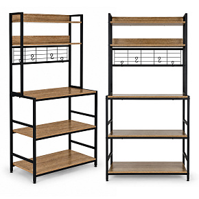 Kuchyňský regál s policemi stojan 84 cm 6 úrovní háčky loft světlý dub ModernHome Kuchyňský regál s policemi stojan 84 cm 6 úrovní háčky loft světlý dub ModernHome