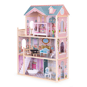 Velký dřevěný domeček pro panenky, 3 podlaží, 11 kusů nábytku ECOTOYS Velký dřevěný domeček pro panenky, 3 podlaží, 11 kusů nábytku ECOTOYS