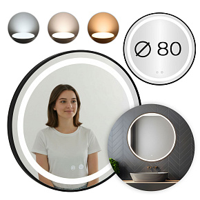 Lustro łazienkowe LED okrągłe ścienne 80 cm 3 barwy anti-fog włącznik dotykowy ModernHome Lustro łazienkowe LED okrągłe ścienne 80 cm 3 barwy anti-fog włącznik dotykowy ModernHome
