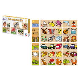 Co kam patří? 36 dřevěných kamenů v krabičce 25x13cm Co kam patří? 36 dřevěných kamenů v krabičce 25x13cm