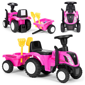 Ride-On Tractor New Holland with Trailer Interactive Steering Wheel Sounds for Children Pink