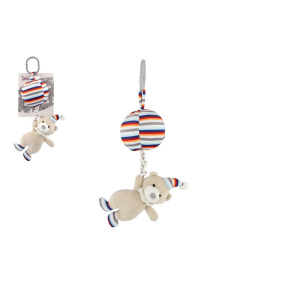 Medvěd s balónem plyš 30cm závěs na postýlku/kočárek nat. hrací strojek béžový na kartě v sáčku 0+