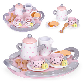 Wooden tea set cups kettle 15 pieces ECOTOYS