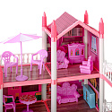Domeček pro panenky růžová vila DIY 4 úrovně nábytek 61 cm