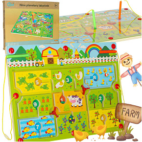 Hra labyrint magnetická desková dřevěná na cesty farma pro 2 hráče