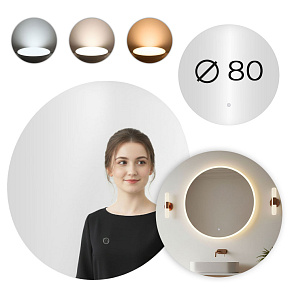 Lustro łazienkowe LED okrągłe ścienne 80 cm 3 barwy włącznik dotykowy ModernHome Lustro łazienkowe LED okrągłe ścienne 80 cm 3 barwy włącznik dotykowy ModernHome