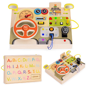 Dřevěná manipulační tabule LED senzorická pro děti, vzdělávací panel auto volant 14 prvků Dřevěná manipulační tabule LED senzorická pro děti, vzdělávací panel auto volant 14 prvků