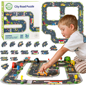 WOOPIE GREEN Dřevěná Puzzle pro Děti Dálnice Maketa 21 ks Certifikát FSC