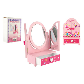 Zrcadlo šperkovnice Princess 3-dílné zásuvka dřevo 16x25x8cm v krabici